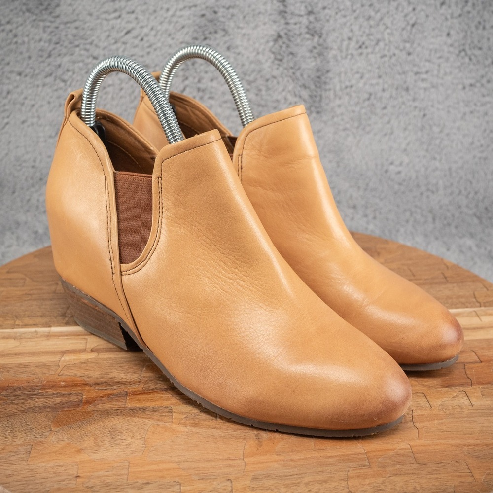 Naya Anthropologie Felix Tan Leather Ankle Boot Heel Slip On Bootie Size‎ 8 READ